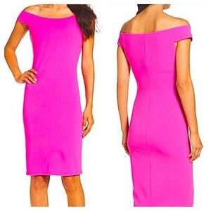 Eliza J Hot Pink Off Shoulder Sheath Dress Sz2